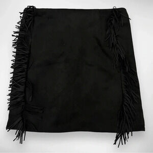 CHELSEA & VIOLET GIRLS Black Faux Suede‎ Mini Skirt With Fringe Detail XL | NWT